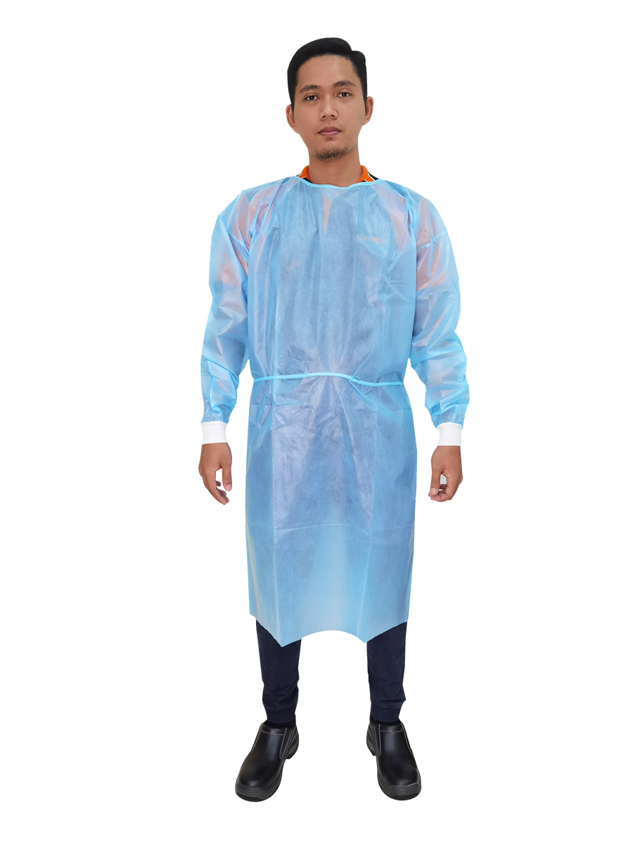 Disposable NonWoven PE Coated Knitted Cuff Isolation Gown Rainwear