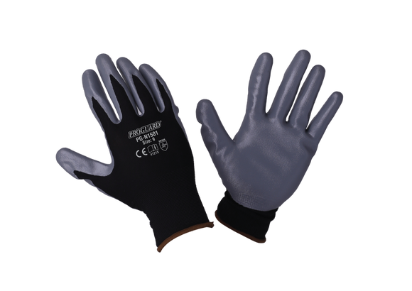 Black Nylon Shell Grey Nitrile Coated Glove