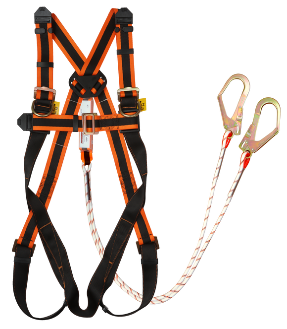 Full Body Harness 3 D-ring –  Double Kernmantle Lanyard Set