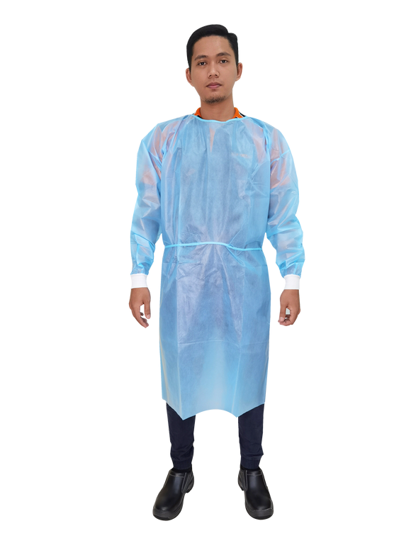 Disposable Non-Woven PE Coated Knitted Cuff Isolation Gown